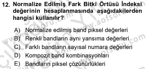 Uzaktan Algılama Uygulamaları Dersi 2020 - 2021 Yılı Yaz Okulu Sınav Soruları 12. Soru