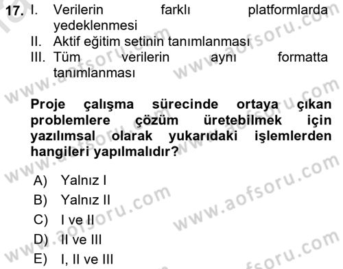 Uzaktan Algılama Uygulamaları Dersi 2020 - 2021 Yılı Yaz Okulu Sınav Soruları 17. Soru