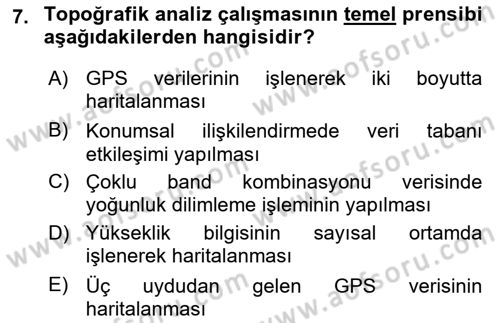 Uzaktan Algılama Uygulamaları Dersi 2020 - 2021 Yılı Yaz Okulu Sınav Soruları 7. Soru