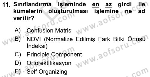 Uzaktan Algılama Uygulamaları Dersi 2021 - 2022 Yılı (Final) Dönem Sonu Sınav Soruları 11. Soru