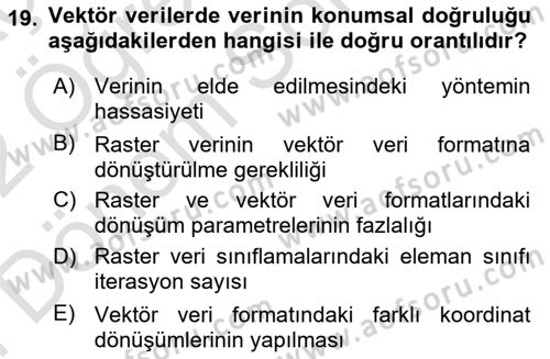 Uzaktan Algılama Uygulamaları Dersi 2021 - 2022 Yılı (Final) Dönem Sonu Sınav Soruları 19. Soru