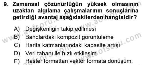 Uzaktan Algılama Uygulamaları Dersi 2021 - 2022 Yılı (Final) Dönem Sonu Sınav Soruları 9. Soru
