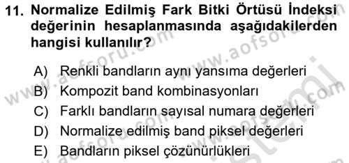 Uzaktan Algılama Uygulamaları Dersi 2021 - 2022 Yılı Yaz Okulu Sınav Soruları 11. Soru