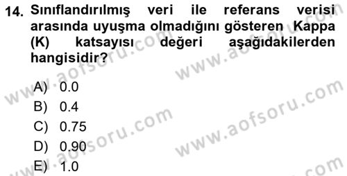 Uzaktan Algılama Uygulamaları Dersi 2021 - 2022 Yılı Yaz Okulu Sınav Soruları 14. Soru