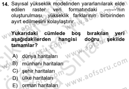 Uzaktan Algılama Uygulamaları Dersi 2023 - 2024 Yılı (Vize) Ara Sınav Soruları 14. Soru