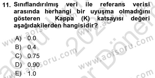 Uzaktan Algılama Uygulamaları Dersi 2023 - 2024 Yılı (Final) Dönem Sonu Sınav Soruları 11. Soru