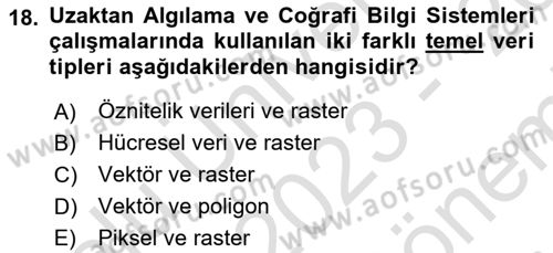 Uzaktan Algılama Uygulamaları Dersi 2023 - 2024 Yılı (Final) Dönem Sonu Sınav Soruları 18. Soru