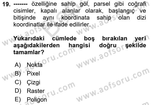 Uzaktan Algılama Uygulamaları Dersi 2023 - 2024 Yılı (Final) Dönem Sonu Sınav Soruları 19. Soru