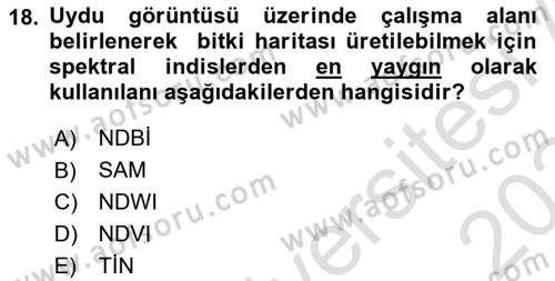 Uzaktan Algılama Uygulamaları Dersi 2023 - 2024 Yılı Yaz Okulu Sınav Soruları 18. Soru