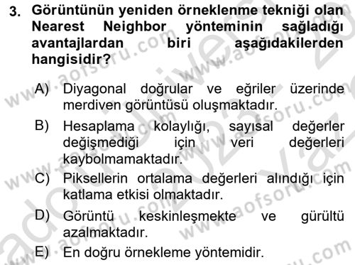 Uzaktan Algılama Uygulamaları Dersi 2023 - 2024 Yılı Yaz Okulu Sınav Soruları 3. Soru