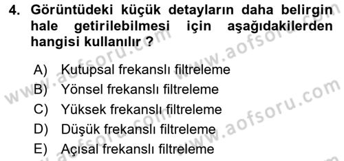 Uzaktan Algılama Uygulamaları Dersi 2023 - 2024 Yılı Yaz Okulu Sınav Soruları 4. Soru