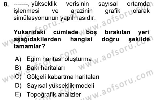Uzaktan Algılama Uygulamaları Dersi 2023 - 2024 Yılı Yaz Okulu Sınav Soruları 8. Soru