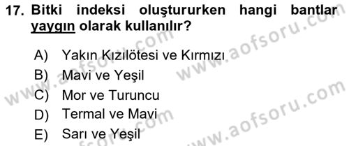 Uzaktan Algılama Uygulamaları Dersi 2024 - 2025 Yılı (Vize) Ara Sınav Soruları 17. Soru