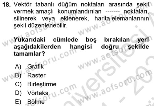 Uzaktan Algılama Uygulamaları Dersi 2024 - 2025 Yılı (Vize) Ara Sınav Soruları 18. Soru