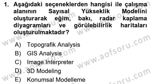 Uzaktan Algılama Uygulamaları Dersi 2024 - 2025 Yılı Yaz Okulu Sınav Soruları 1. Soru