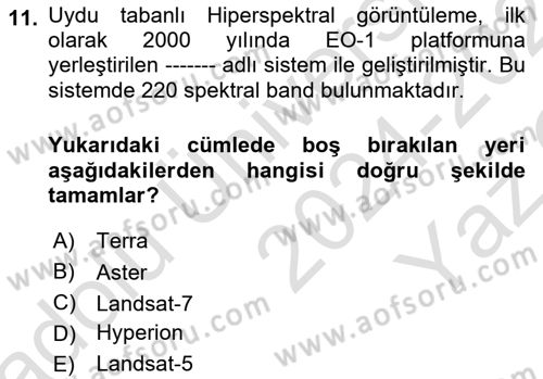 Uzaktan Algılama Uygulamaları Dersi 2024 - 2025 Yılı Yaz Okulu Sınav Soruları 11. Soru
