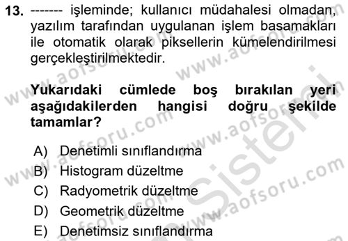 Uzaktan Algılama Uygulamaları Dersi 2024 - 2025 Yılı Yaz Okulu Sınav Soruları 13. Soru