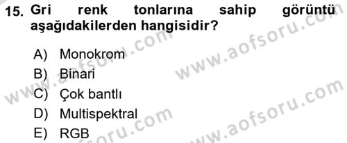 Uzaktan Algılama Uygulamaları Dersi 2024 - 2025 Yılı Yaz Okulu Sınav Soruları 15. Soru