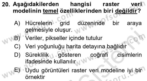 Uzaktan Algılama Uygulamaları Dersi 2024 - 2025 Yılı Yaz Okulu Sınav Soruları 20. Soru