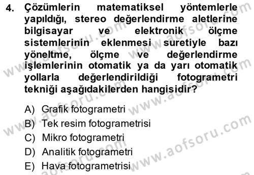 Fotogrametri Dersi 2014 - 2015 Yılı (Vize) Ara Sınav Soruları 4. Soru