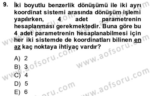 Fotogrametri Dersi 2014 - 2015 Yılı (Vize) Ara Sınav Soruları 9. Soru