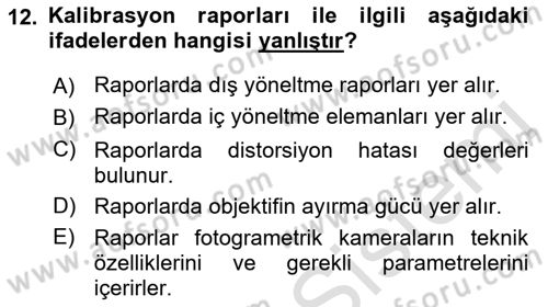 Fotogrametri Dersi 2016 - 2017 Yılı (Vize) Ara Sınav Soruları 12. Soru