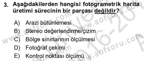 Fotogrametri Dersi 2016 - 2017 Yılı (Vize) Ara Sınav Soruları 3. Soru