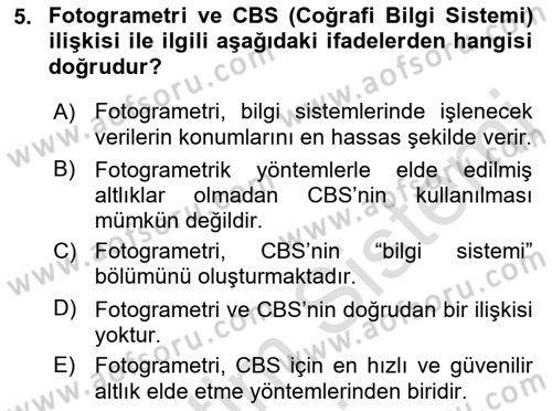 Fotogrametri Dersi 2016 - 2017 Yılı (Vize) Ara Sınav Soruları 5. Soru