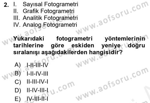 Fotogrametri Dersi 2016 - 2017 Yılı (Final) Dönem Sonu Sınav Soruları 2. Soru
