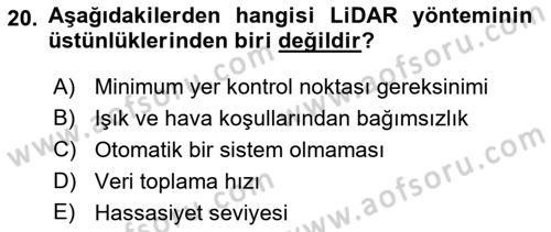 Fotogrametri Dersi 2016 - 2017 Yılı (Final) Dönem Sonu Sınav Soruları 20. Soru