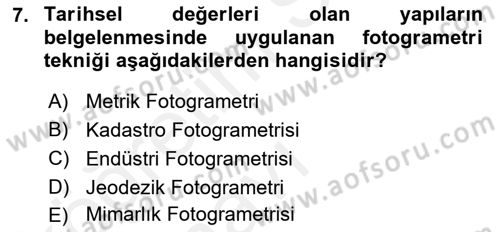 Fotogrametri Dersi 2017 - 2018 Yılı 3 Ders Sınavı 7. Soru