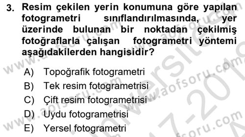 Fotogrametri Dersi Ara Sınavı Deneme Sınav Soruları 3. Soru