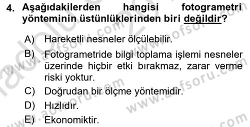 Fotogrametri Dersi 2017 - 2018 Yılı (Vize) Ara Sınav Soruları 4. Soru