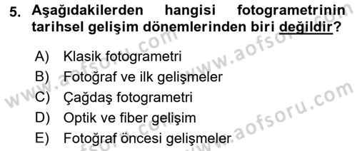 Fotogrametri Dersi Ara Sınavı Deneme Sınav Soruları 5. Soru