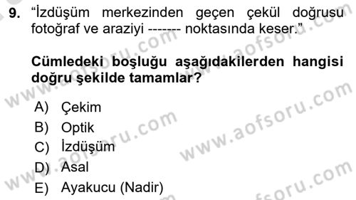 Fotogrametri Dersi Ara Sınavı Deneme Sınav Soruları 9. Soru