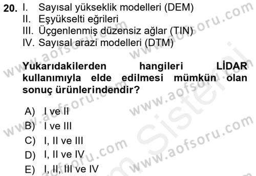 Fotogrametri Dersi 2017 - 2018 Yılı (Final) Dönem Sonu Sınav Soruları 20. Soru