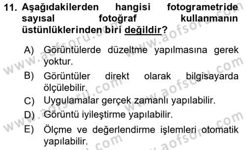 Fotogrametri Dersi 2018 - 2019 Yılı 3 Ders Sınav Soruları 11. Soru