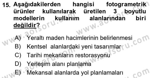 Fotogrametri Dersi 2018 - 2019 Yılı 3 Ders Sınav Soruları 15. Soru