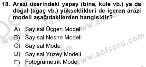 Fotogrametri Dersi 2018 - 2019 Yılı 3 Ders Sınav Soruları 18. Soru