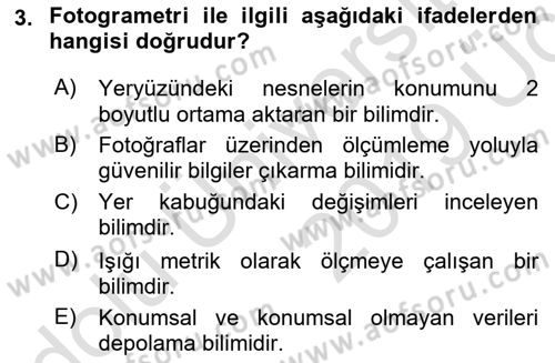 Fotogrametri Dersi 2018 - 2019 Yılı 3 Ders Sınav Soruları 3. Soru