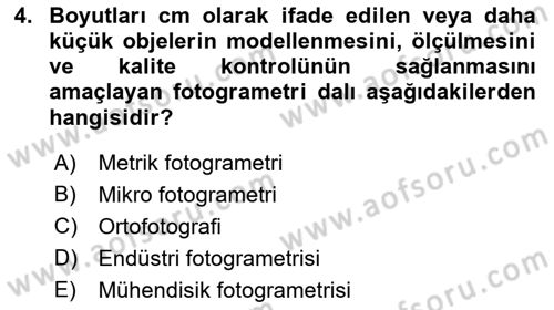 Fotogrametri Dersi 2018 - 2019 Yılı 3 Ders Sınav Soruları 4. Soru