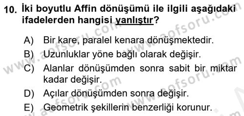 Fotogrametri Dersi 2018 - 2019 Yılı (Vize) Ara Sınav Soruları 10. Soru