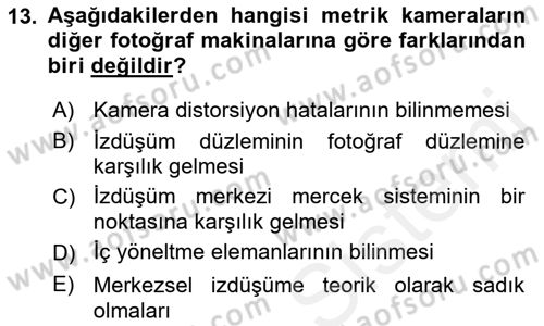 Fotogrametri Dersi 2018 - 2019 Yılı (Vize) Ara Sınav Soruları 13. Soru