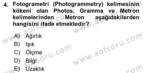 Fotogrametri Dersi 2018 - 2019 Yılı (Vize) Ara Sınav Soruları 4. Soru