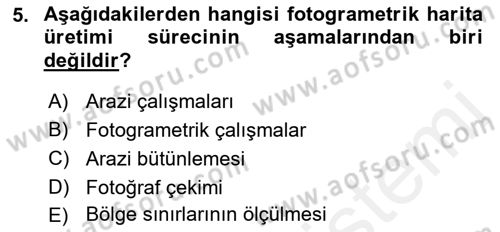 Fotogrametri Dersi 2018 - 2019 Yılı (Vize) Ara Sınav Soruları 5. Soru