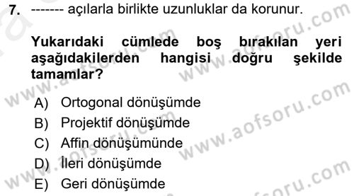 Fotogrametri Dersi 2018 - 2019 Yılı (Vize) Ara Sınav Soruları 7. Soru