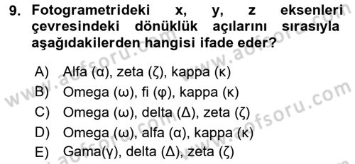 Fotogrametri Dersi 2018 - 2019 Yılı (Vize) Ara Sınav Soruları 9. Soru