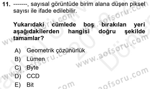 Fotogrametri Dersi 2018 - 2019 Yılı (Final) Dönem Sonu Sınav Soruları 11. Soru