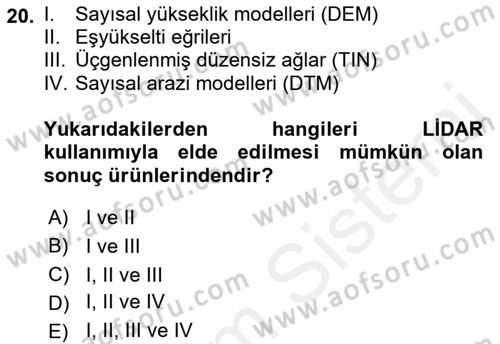 Fotogrametri Dersi 2018 - 2019 Yılı (Final) Dönem Sonu Sınav Soruları 20. Soru