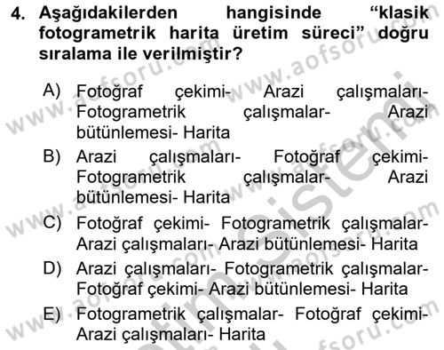 Fotogrametri Dersi 2018 - 2019 Yılı Yaz Okulu Sınav Soruları 4. Soru